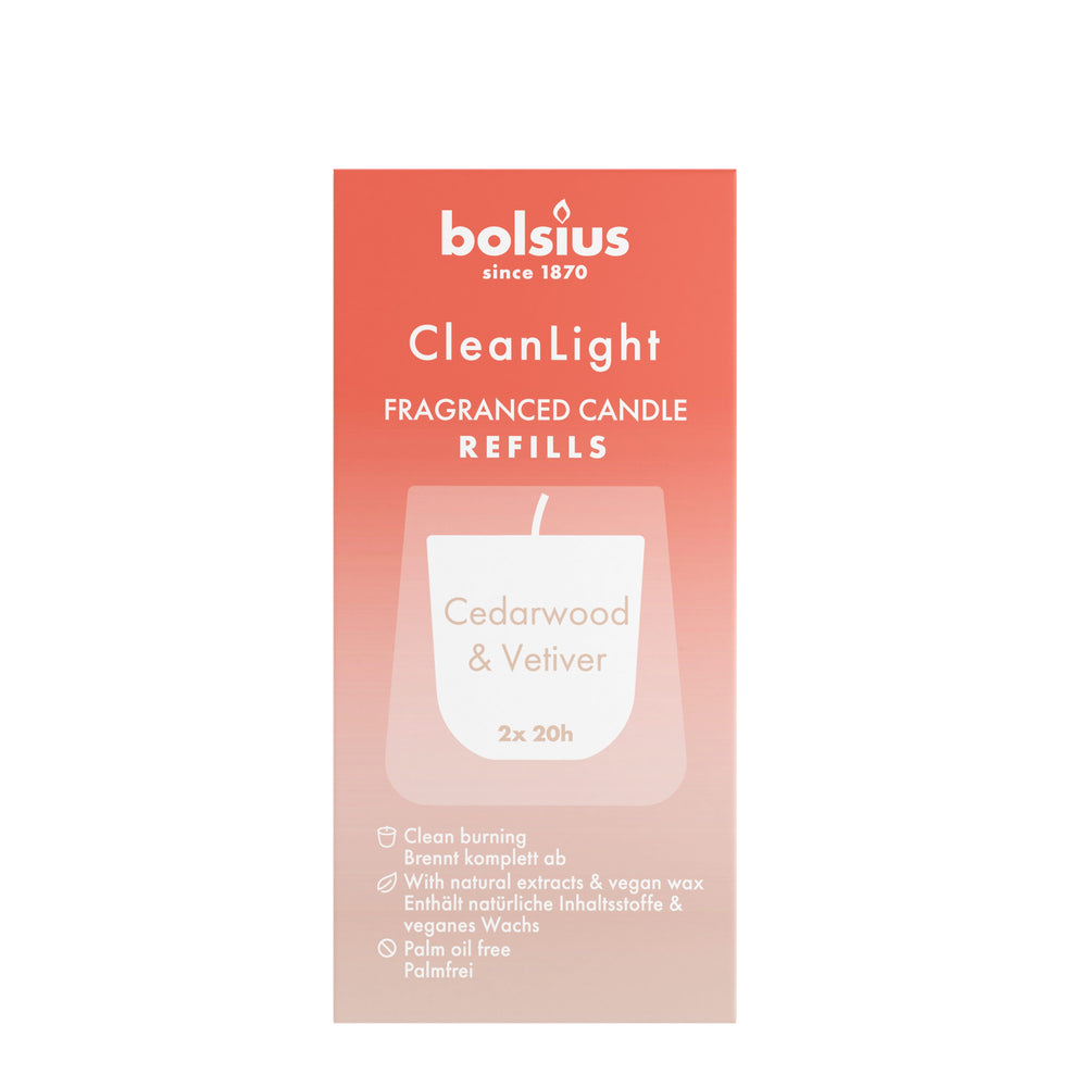 Bolsius Nachfüllung - für Clean Light - Zedernholz & Vetiver - 2 Stücke