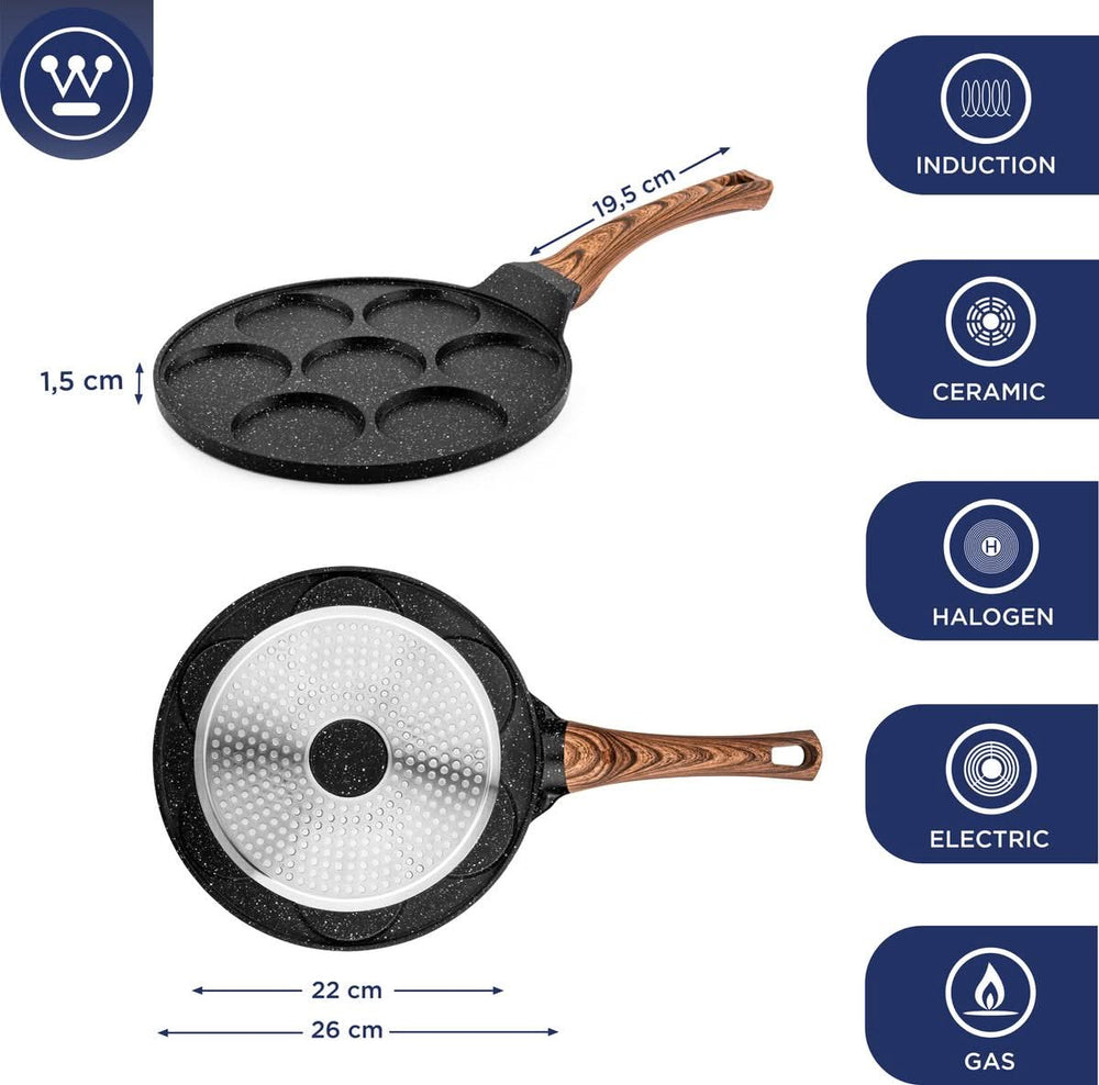 Westinghouse Pfannkuchenpfannenset Marble Wood ø 26 und 28 cm - Induktion und alle anderen Wärmequellen