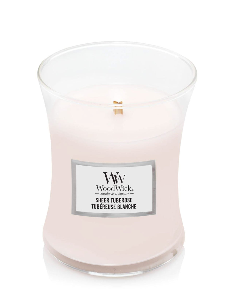 WoodWick Duftkerze Medium Sheer Tuberose - 11 cm / ø 10 cm