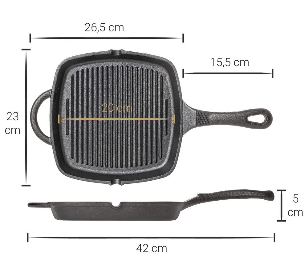 Blackwell Grillpfanne Gusseisen - 23 x 23 cm - Ohne Antihaftbeschichtung