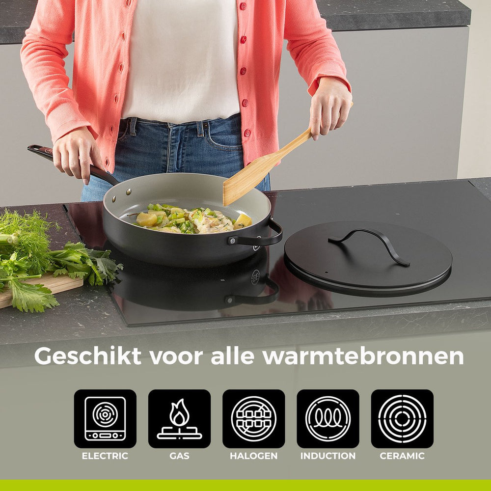 BE Living Kochtopf mit Deckel – Ø 28 cm – Keramik-Antihaftbeschichtung – PFAS-frei – Für alle Wärmequellen geeignet – Schwarz