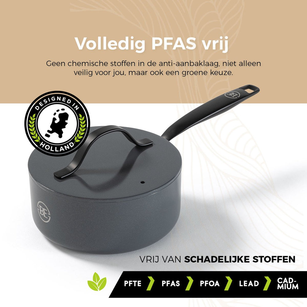 BE Living Kochtopf mit Deckel – Ø 18 cm – Keramik-Antihaftbeschichtung – PFAS-frei – Für alle Wärmequellen geeignet – Grau