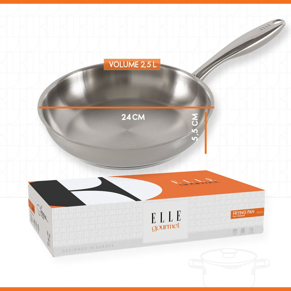 ELLE Gourmet Classique Koekenpan - Ø 24 cm  - Zonder anti-aanbaklaag  - RVS