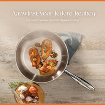 ELLE Gourmet Classique Koekenpan - Ø 28 cm  - Zonder anti-aanbaklaag  - RVS