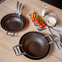 Stahl Cookware Bratpfannen-Set aus Gusseisen, leicht – 24 + 28 cm