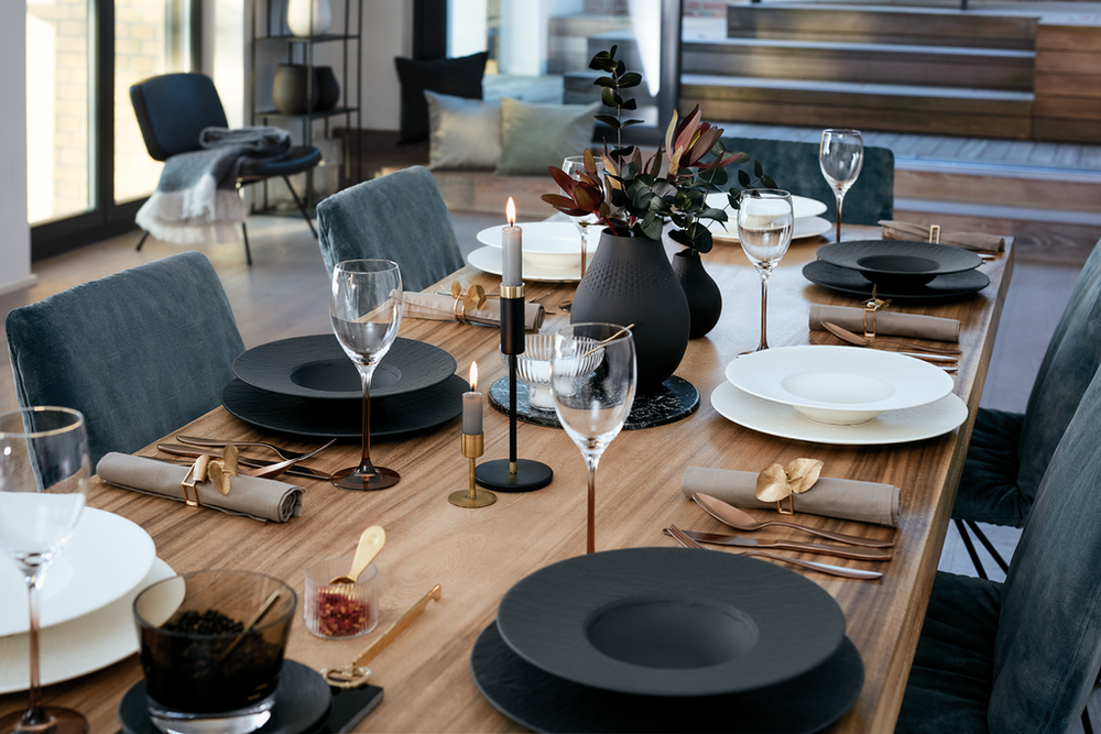 Villeroy & Boch Geschirrset Manufacture Rock - Schwarz - 12-teilig